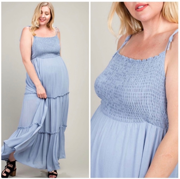 Cornflower Blue Smocked Maxi Dress - Picture 1 of 3